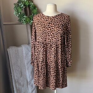 SHEIN long sleeve leopard tiered dress